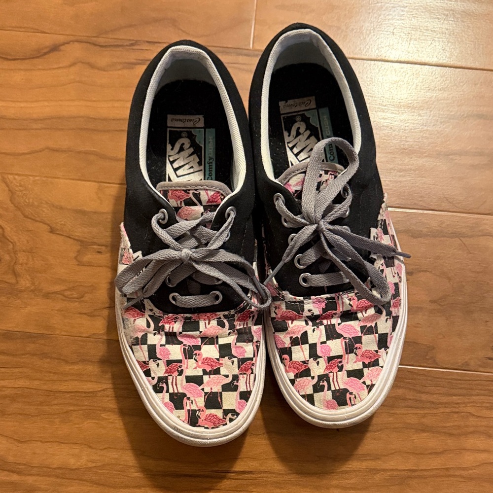Vans Mens Flamingo Checkered Sneakers - Black and Pink - Custom